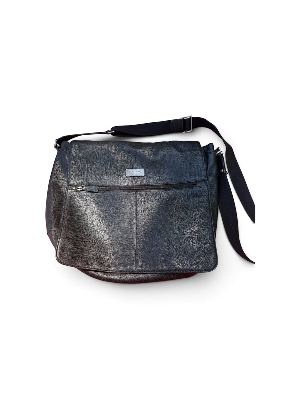 Coach Black Leather Messenger Bag 17”x14” 4” deep strap 22”L comes w/dust bag